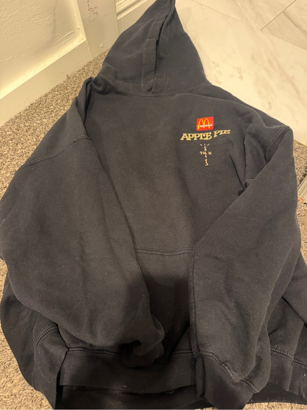 Cactus Jack by Travis Scott Black Crewneck with Yellow & Red Apple Pie Logo